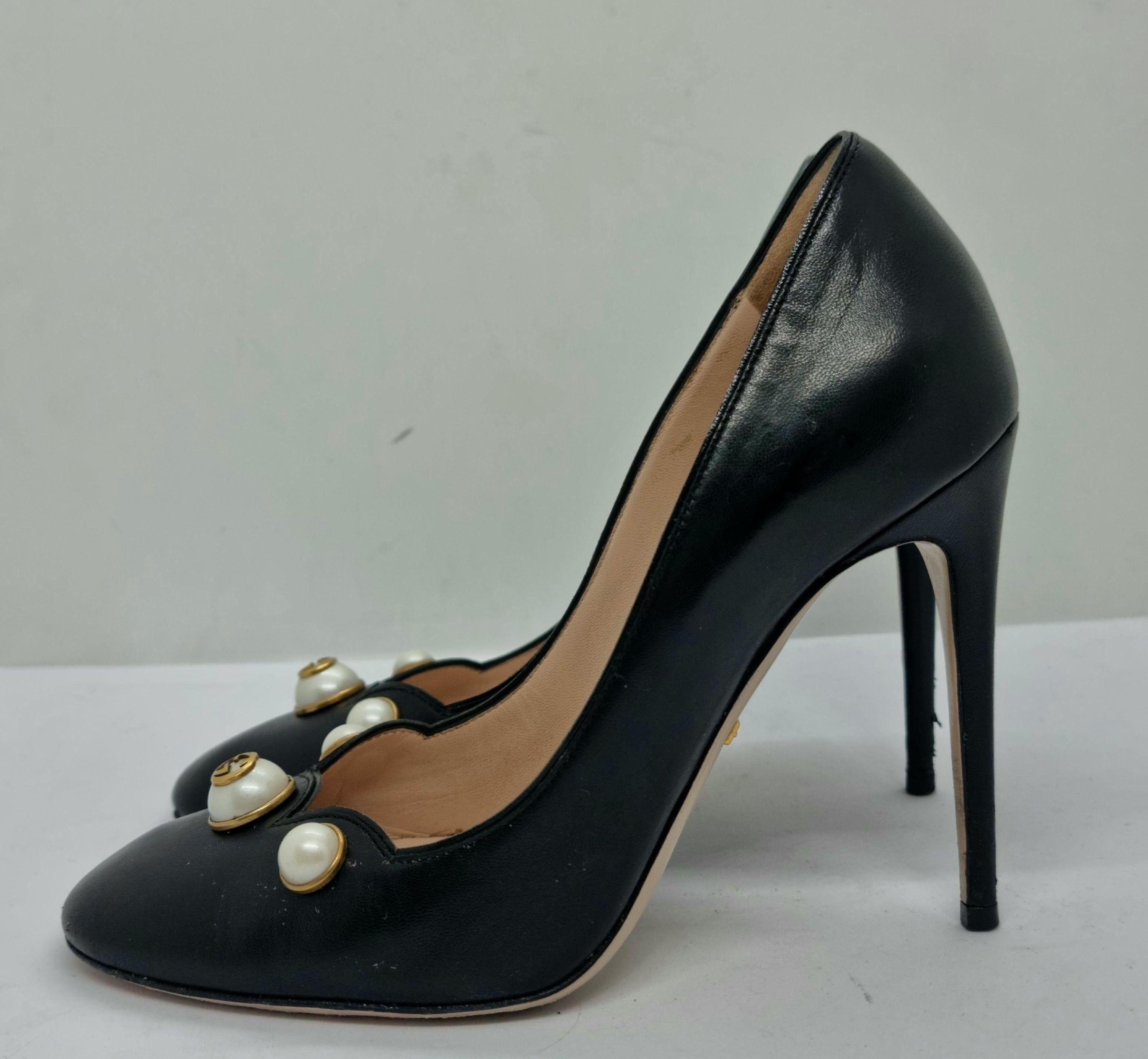 Gucci Embellished Black Leather Pumps