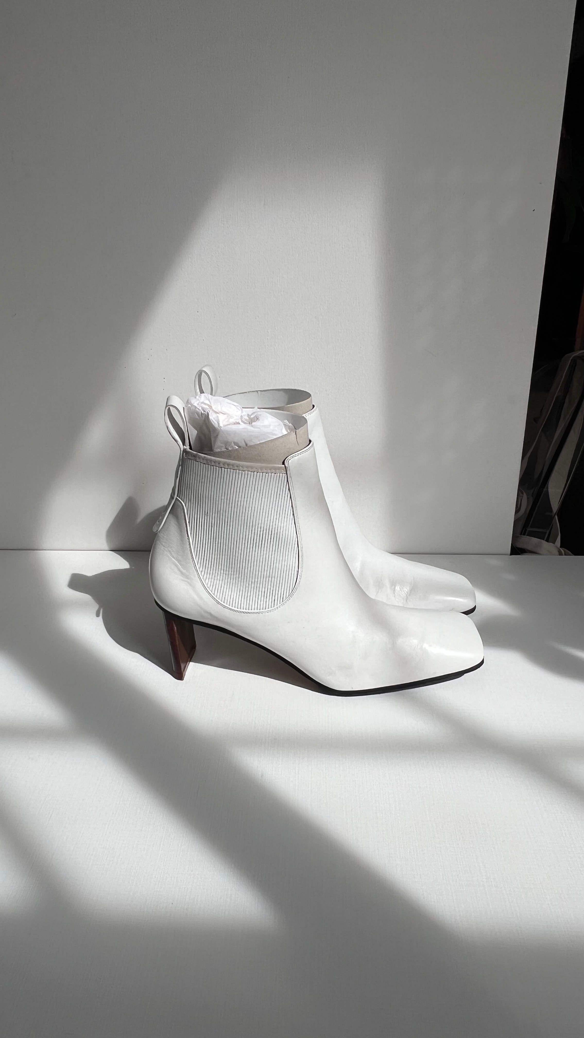 Loewe White Leather Blade Heel Ankle Boots