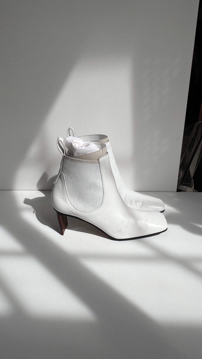Loewe White Leather Blade Heel Ankle Boots