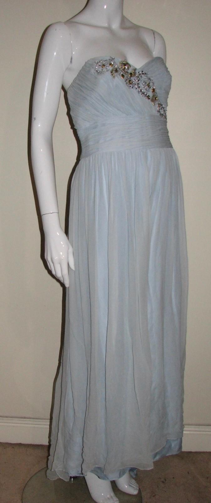 Marchesa Notte light-blue embellished strapless gown