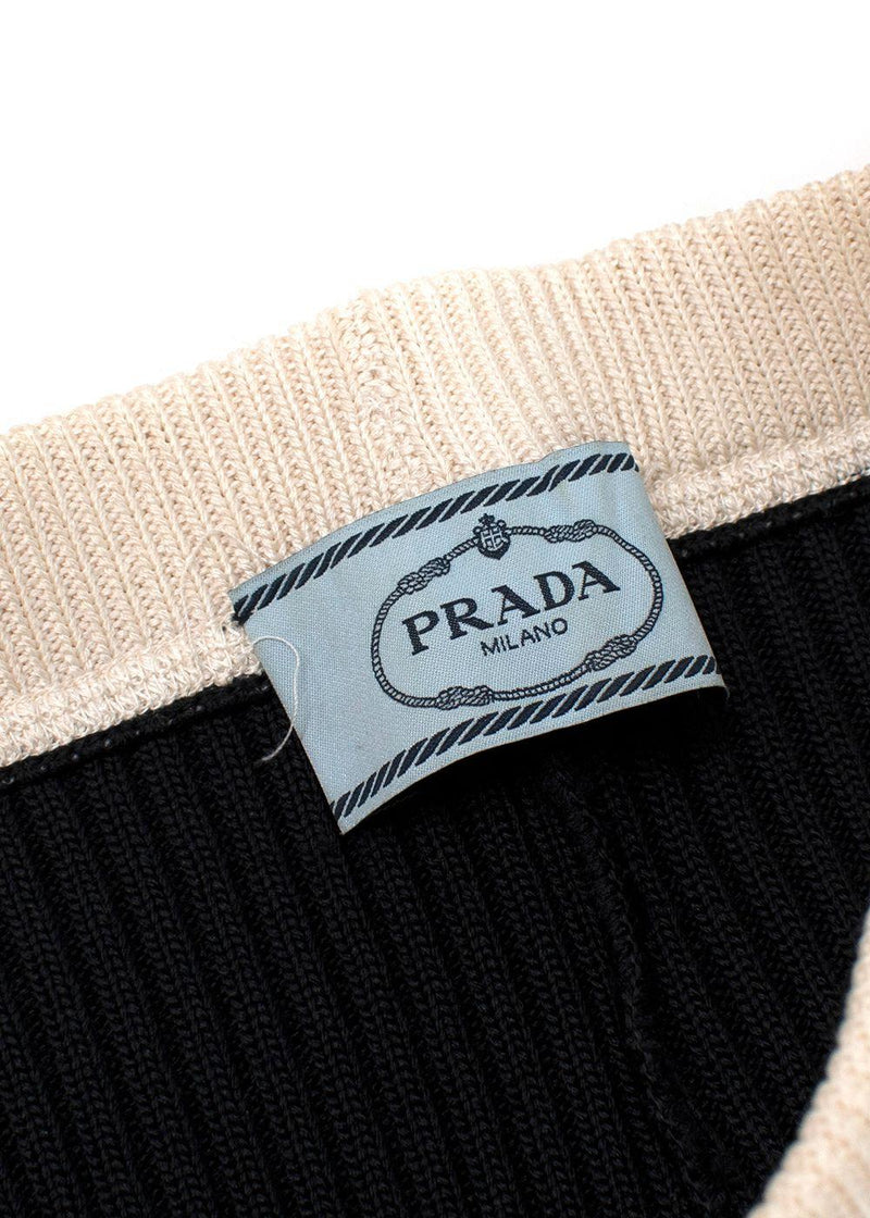 Prada Black Ribbed Cycling Shorts with Beige Trim Detail