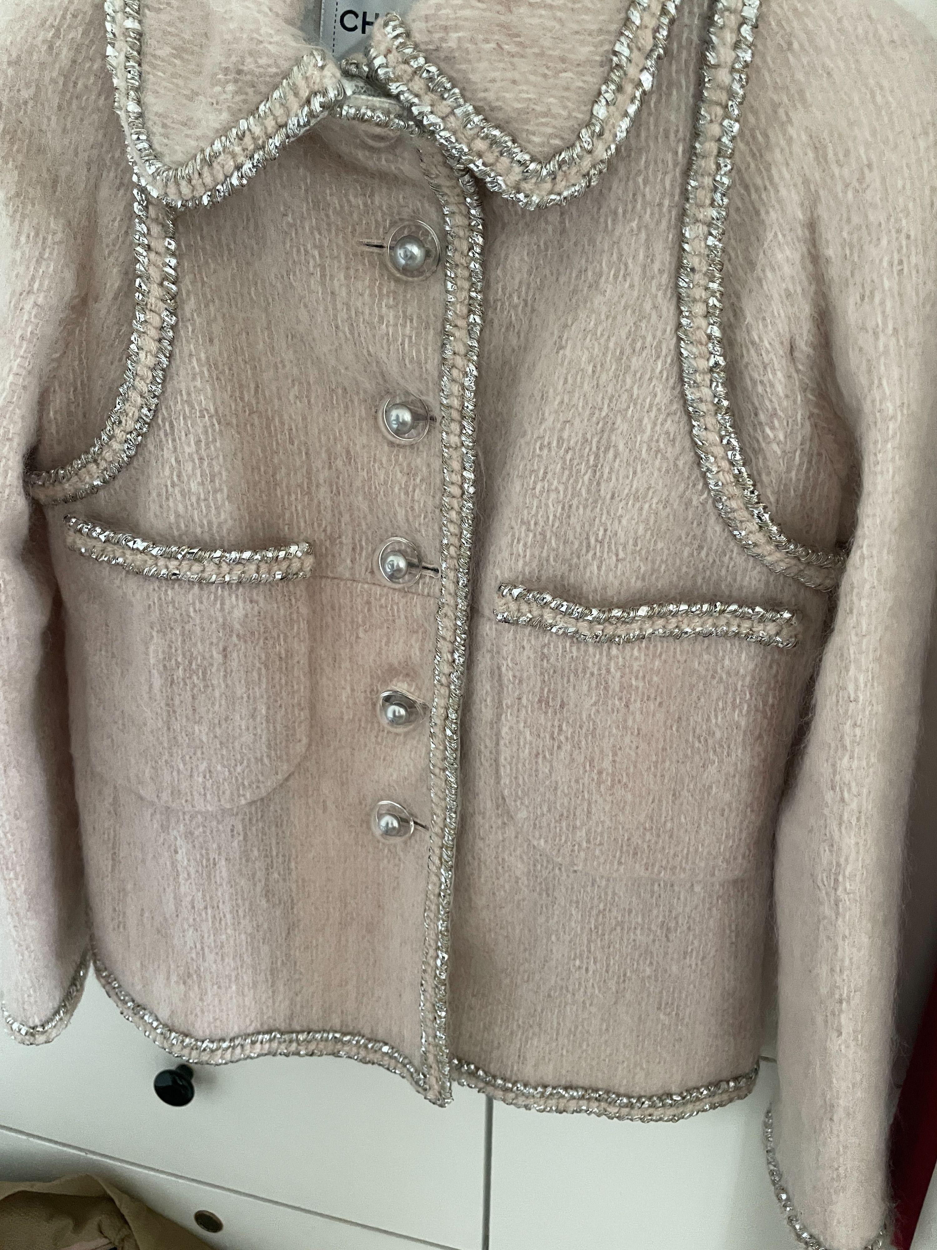 Chanel Beige Wool Jacket with Pearl Button Detail