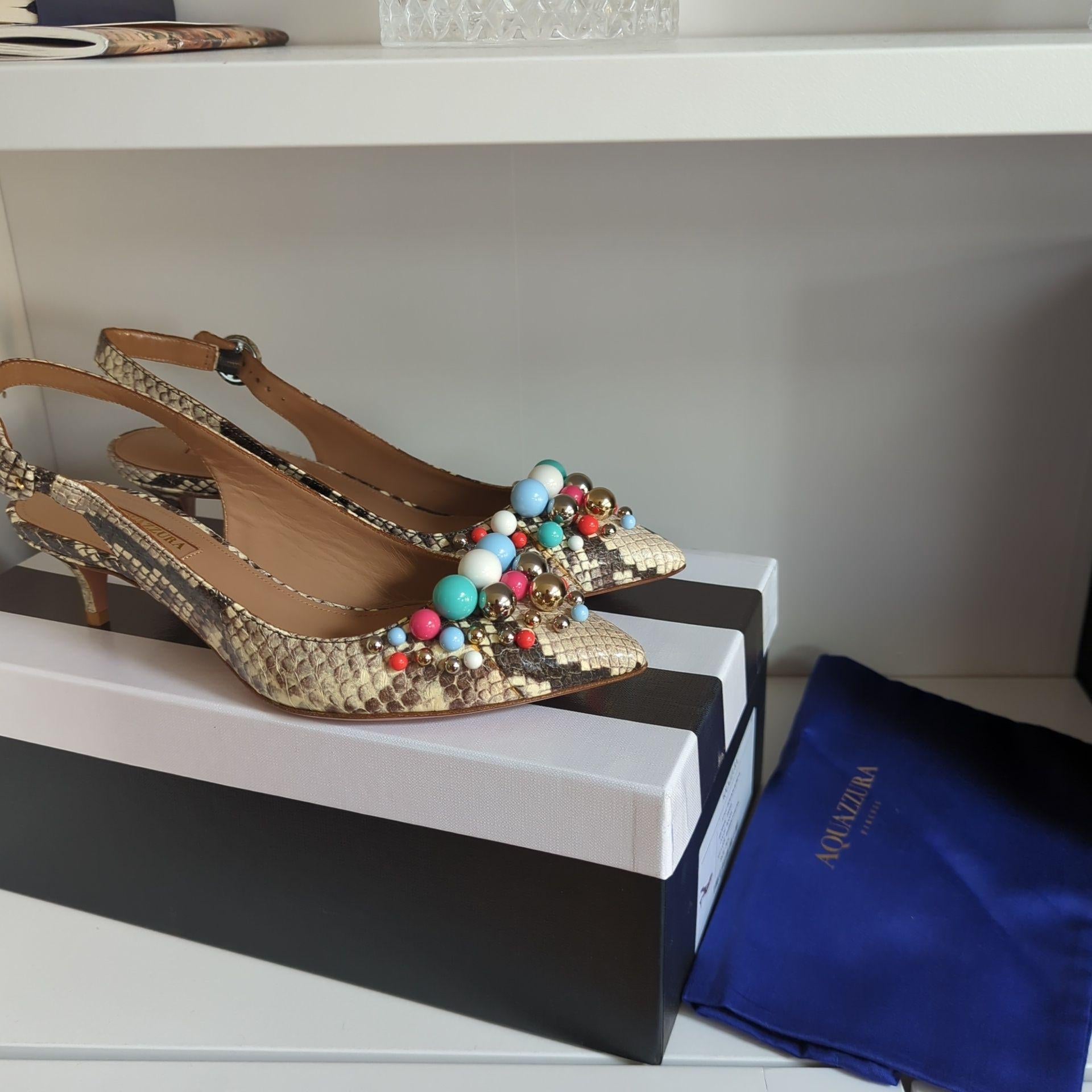 Snakeskin embellished Bon Bon slingback heeled pumps