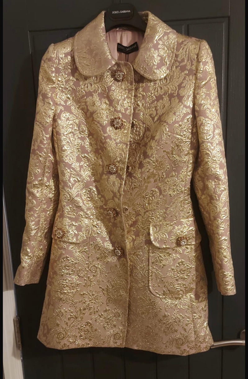 Dolce & Gabbana JGold Rose acquard Crystal Button Coat