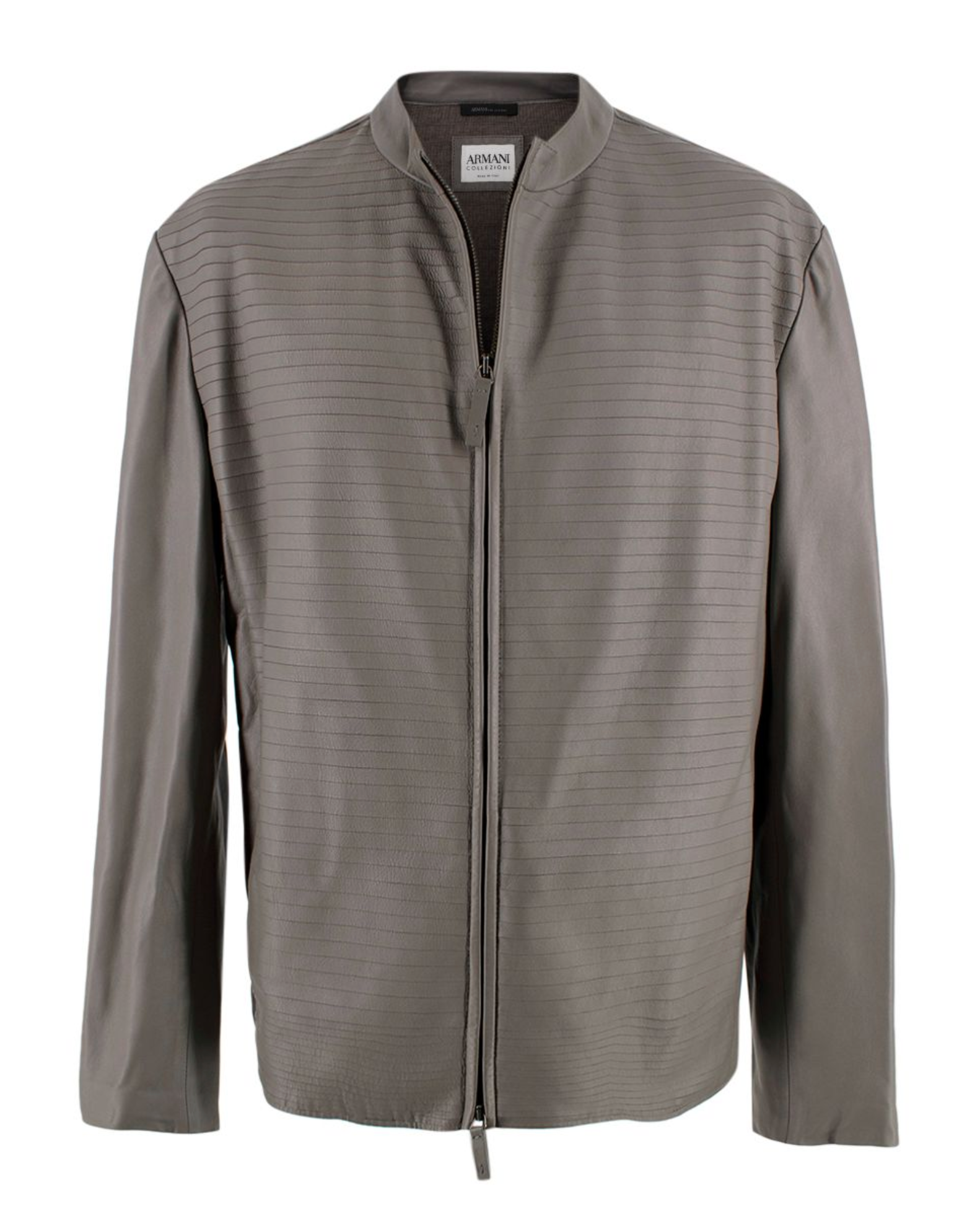 Armani Collezioni Grey Pleated Leather Jacket