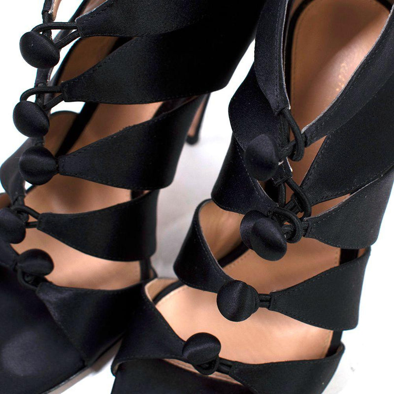Gianvito Rossi Black Satin Buttoned Heels