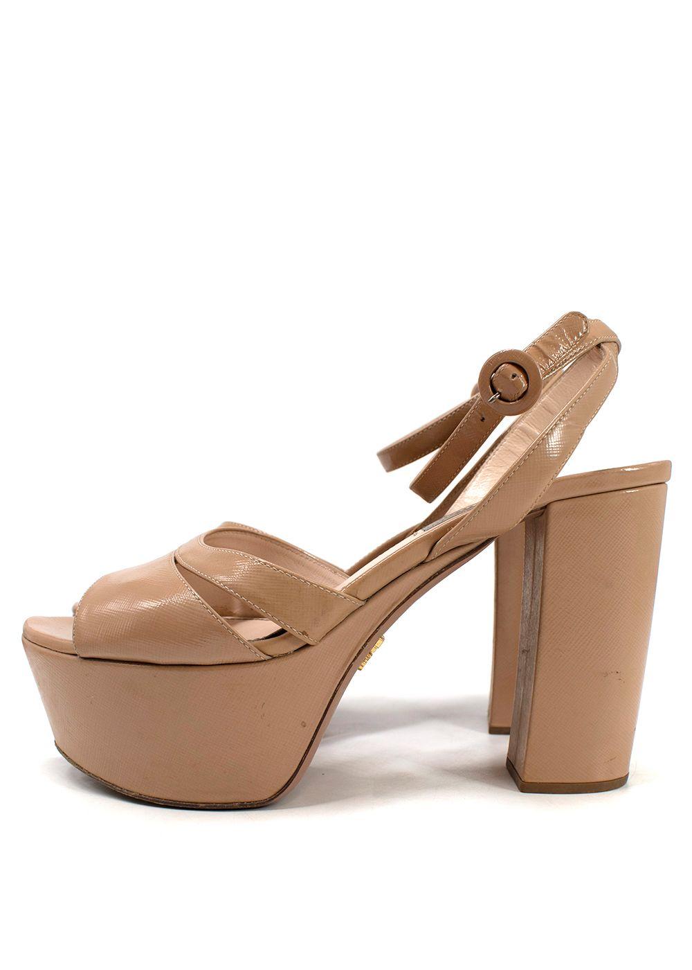 Prada Beige Textured Leather Platform Heels