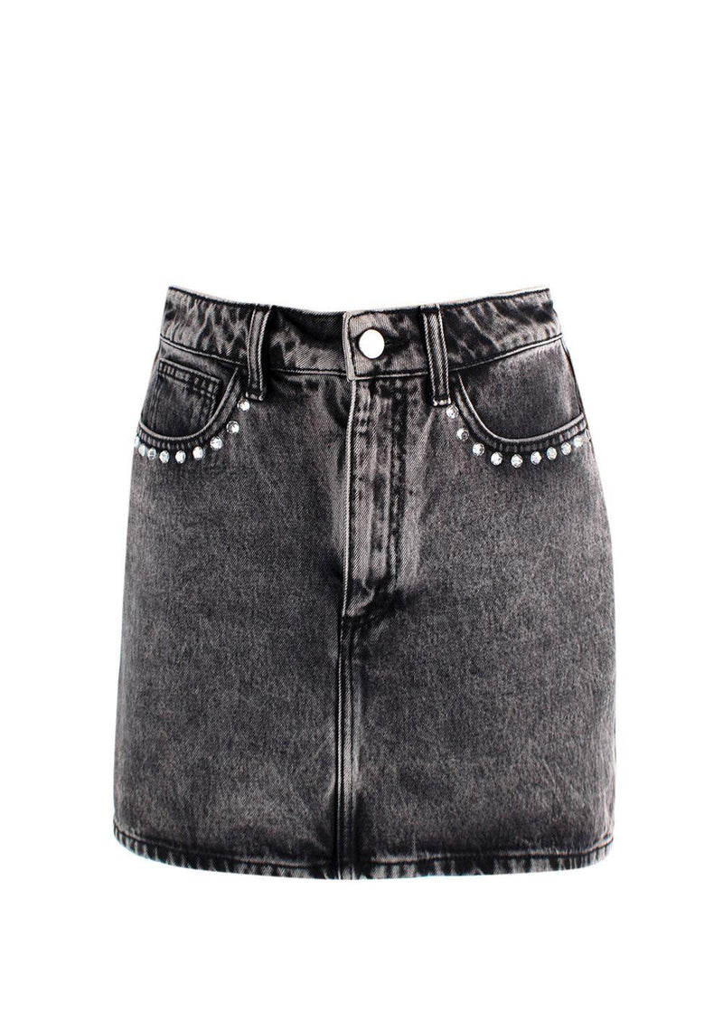 Alessandra Rich Washed Black Denim Mini Skirt