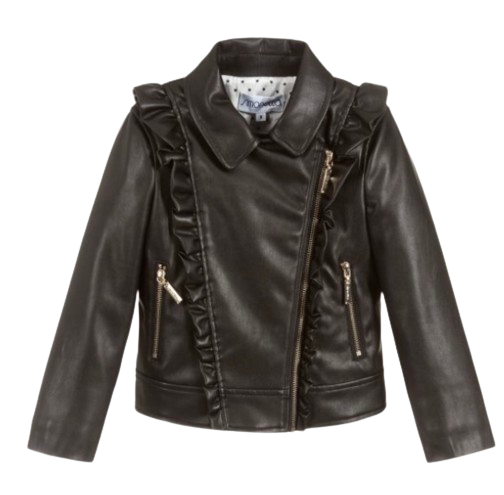 Simonetta Kid's Black Ruffled Leather Jacket