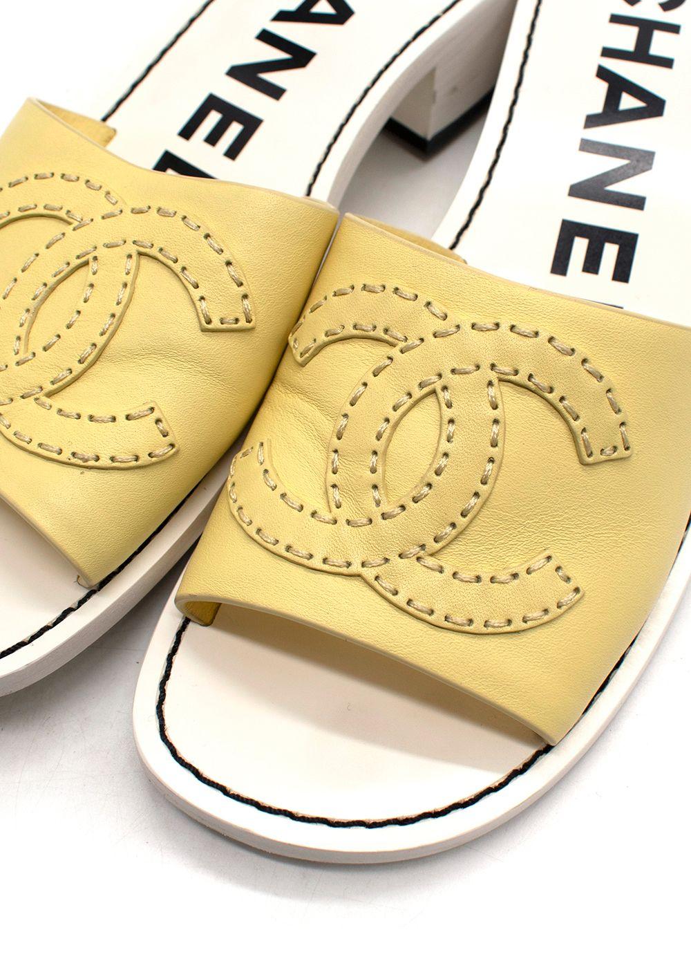 Chanel Yellow Leather Mule Sandals