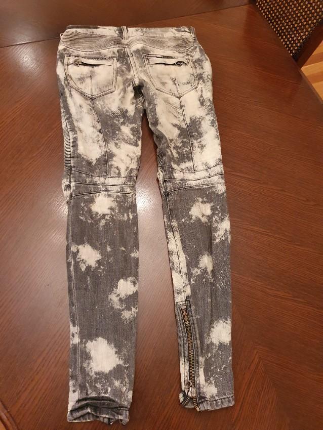 Balmain Grey Bleached Denim Biker Jeans