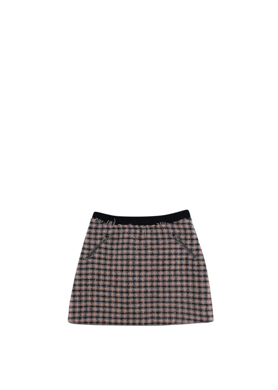 Pink Houndstooth Tweed Skirt