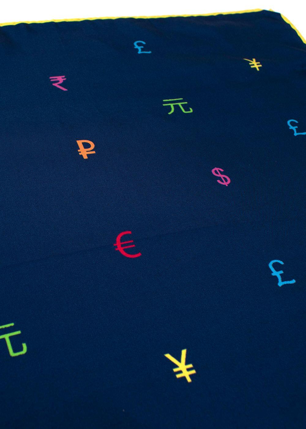 Navy Currency Print Silk Square Scarf 42cm