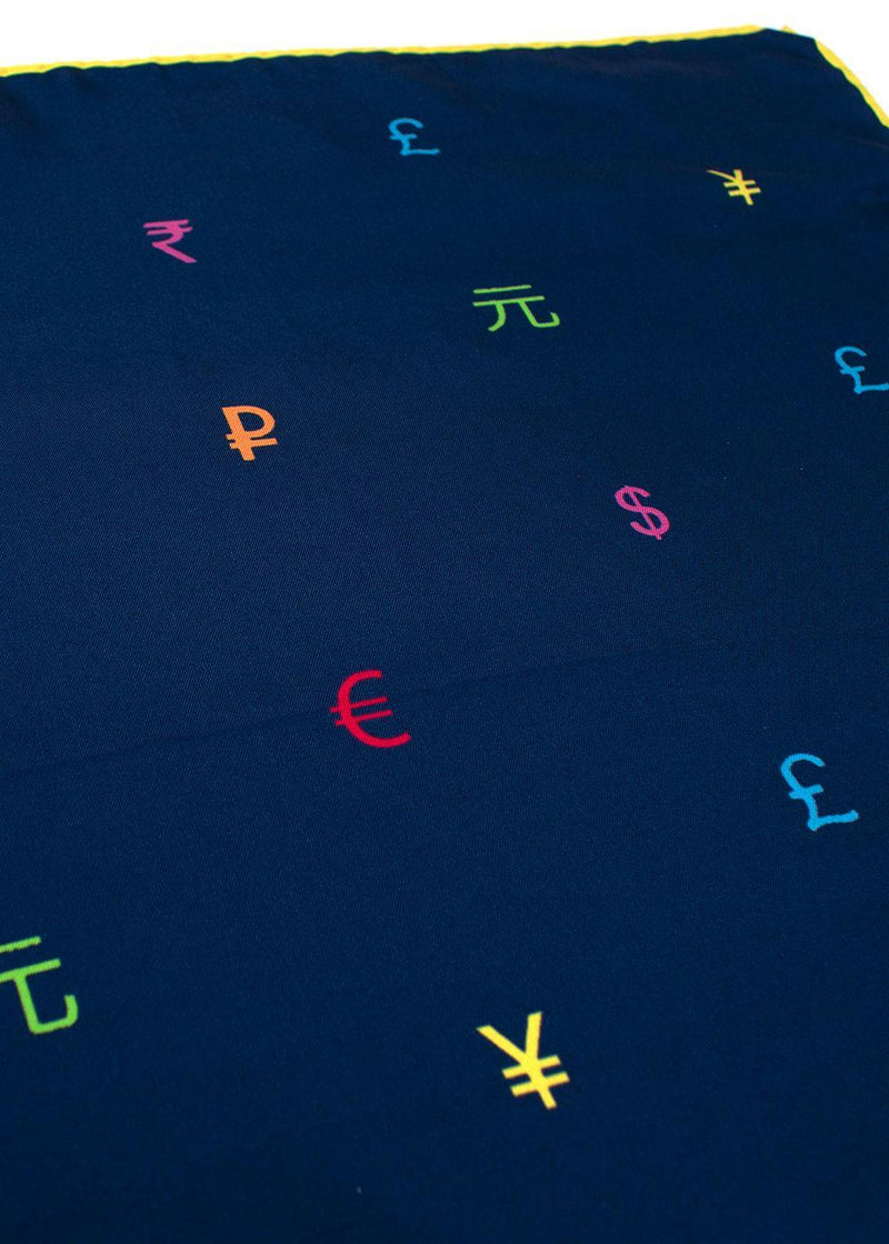 Navy Currency Print Silk Square Scarf 42cm
