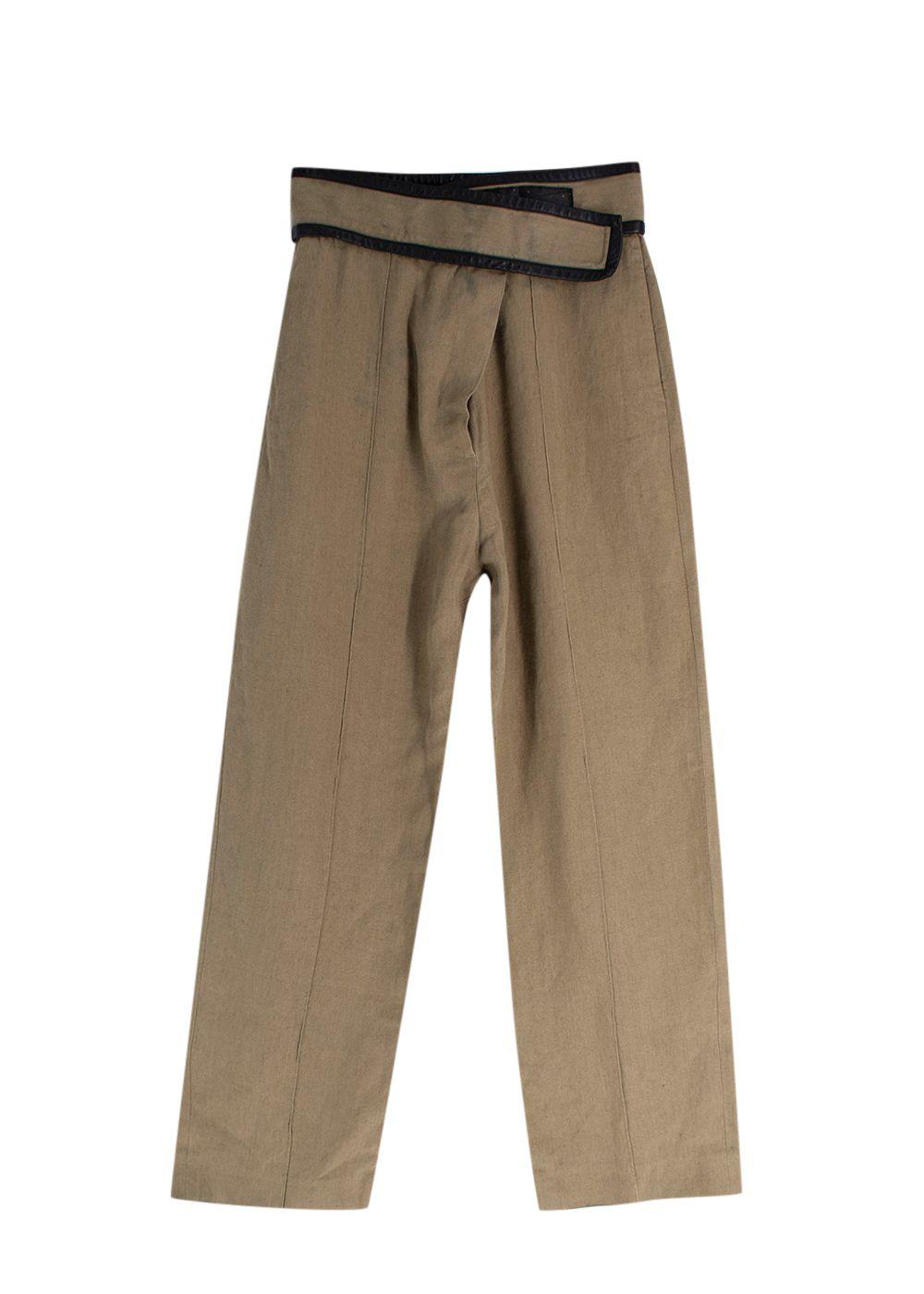 Celine Green Velcro Wide Leg Linen Trousers