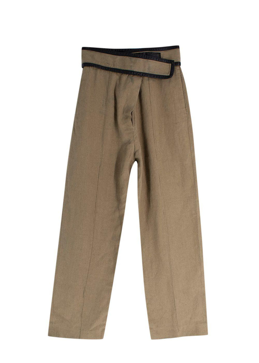 Celine Green Velcro Wide Leg Linen Trousers