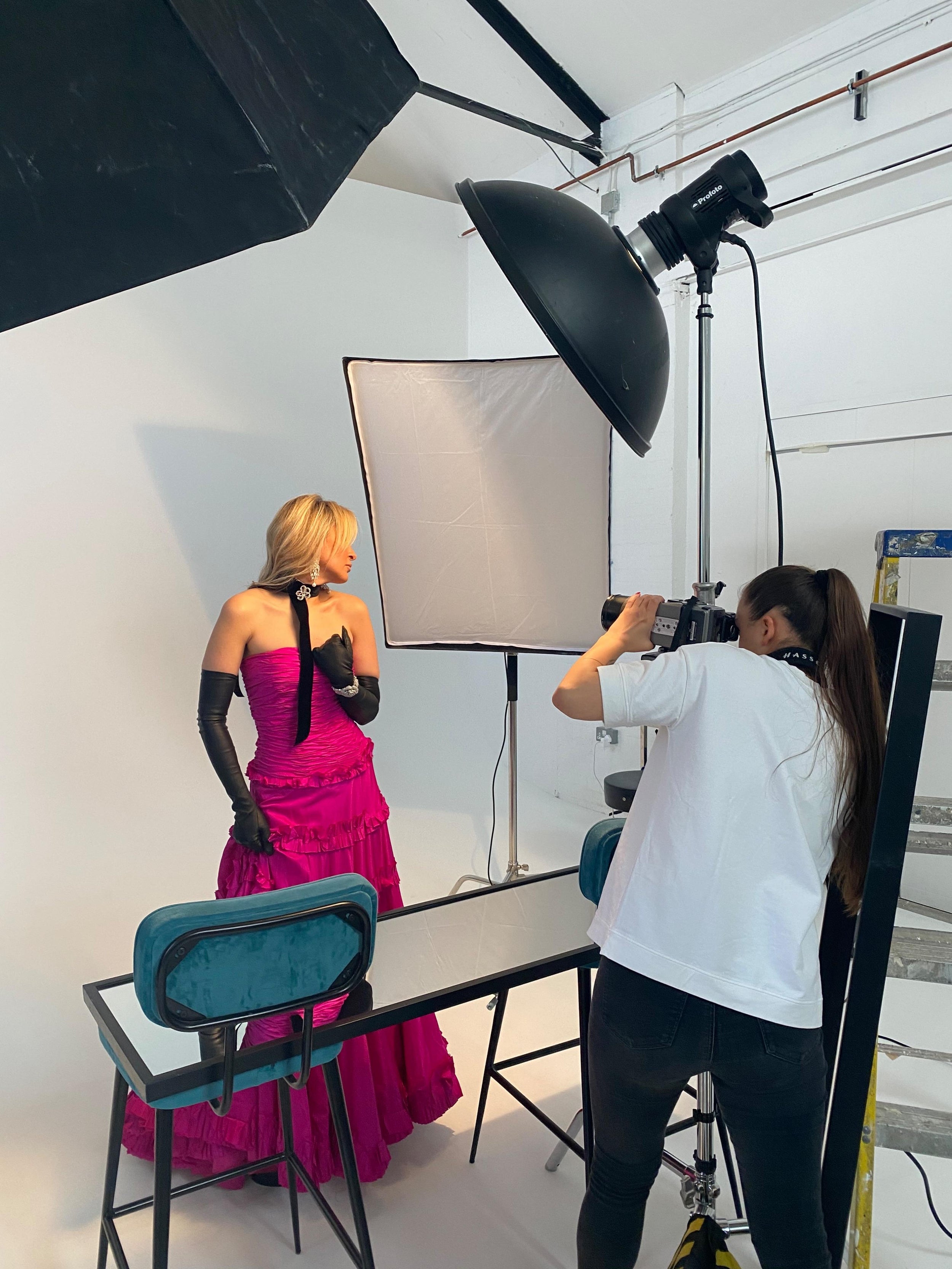 Runway Fuschia Pink Taffeta Gown