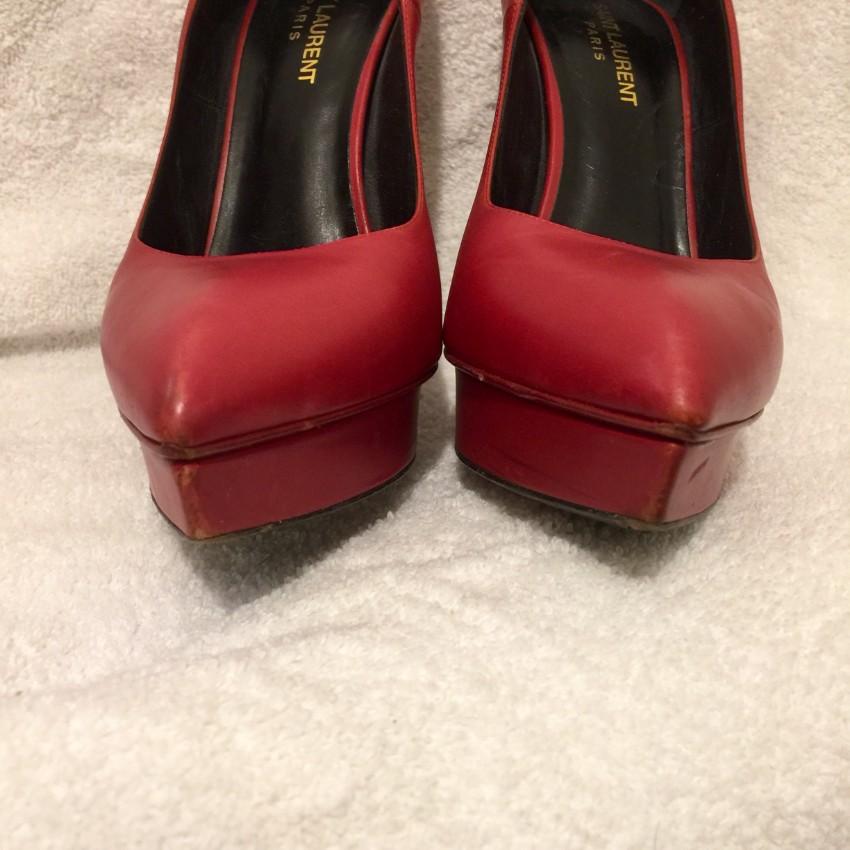 Saint Laurent Red Janis Platform Leather Pumps