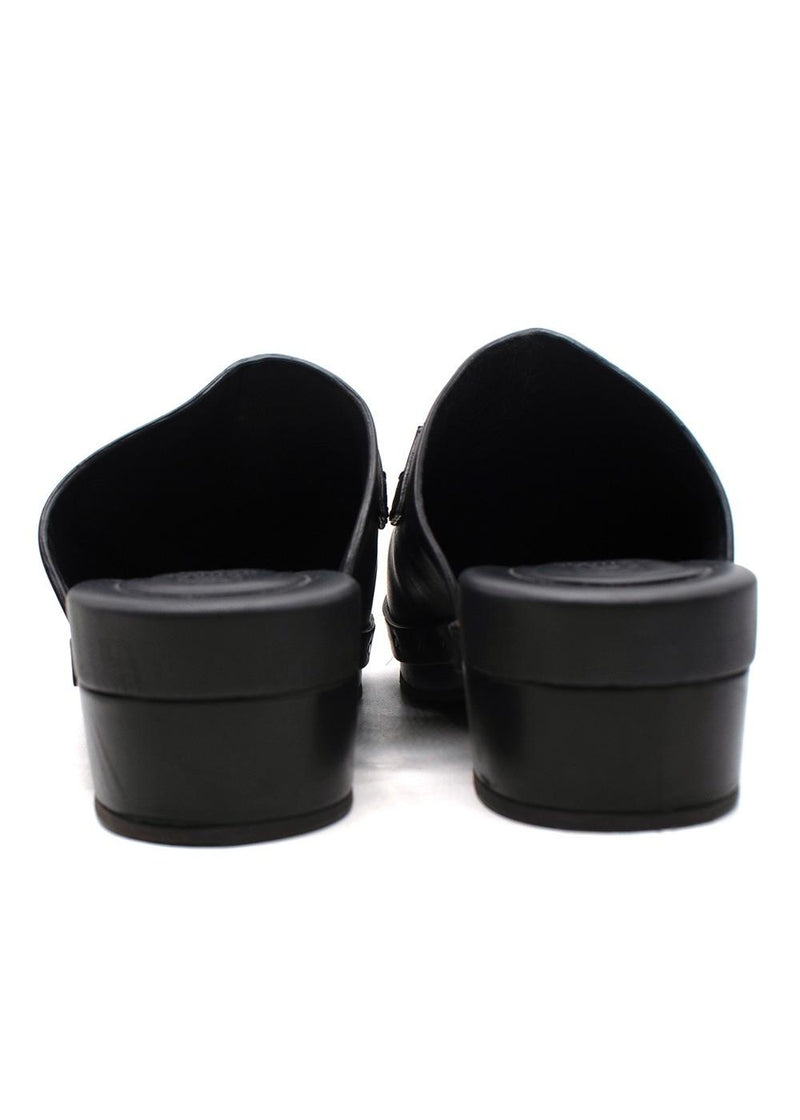 Brunello Cucinelli Black Bead-Embellished Leather Clogs