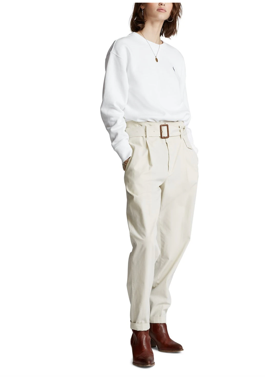 Polo Ralph Lauren White Fleece Crew Sweater