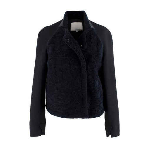 3.1 Phillip Lim Black & Midnight Blue Shearling Wool Jacket