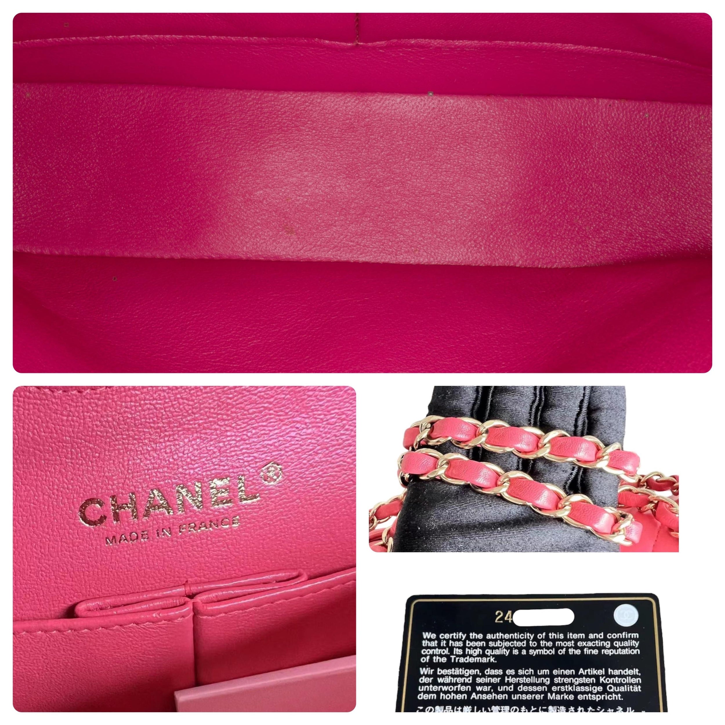 Coral Pink Medium Quilted Chevron Lambskin Classic Double Flap Bag