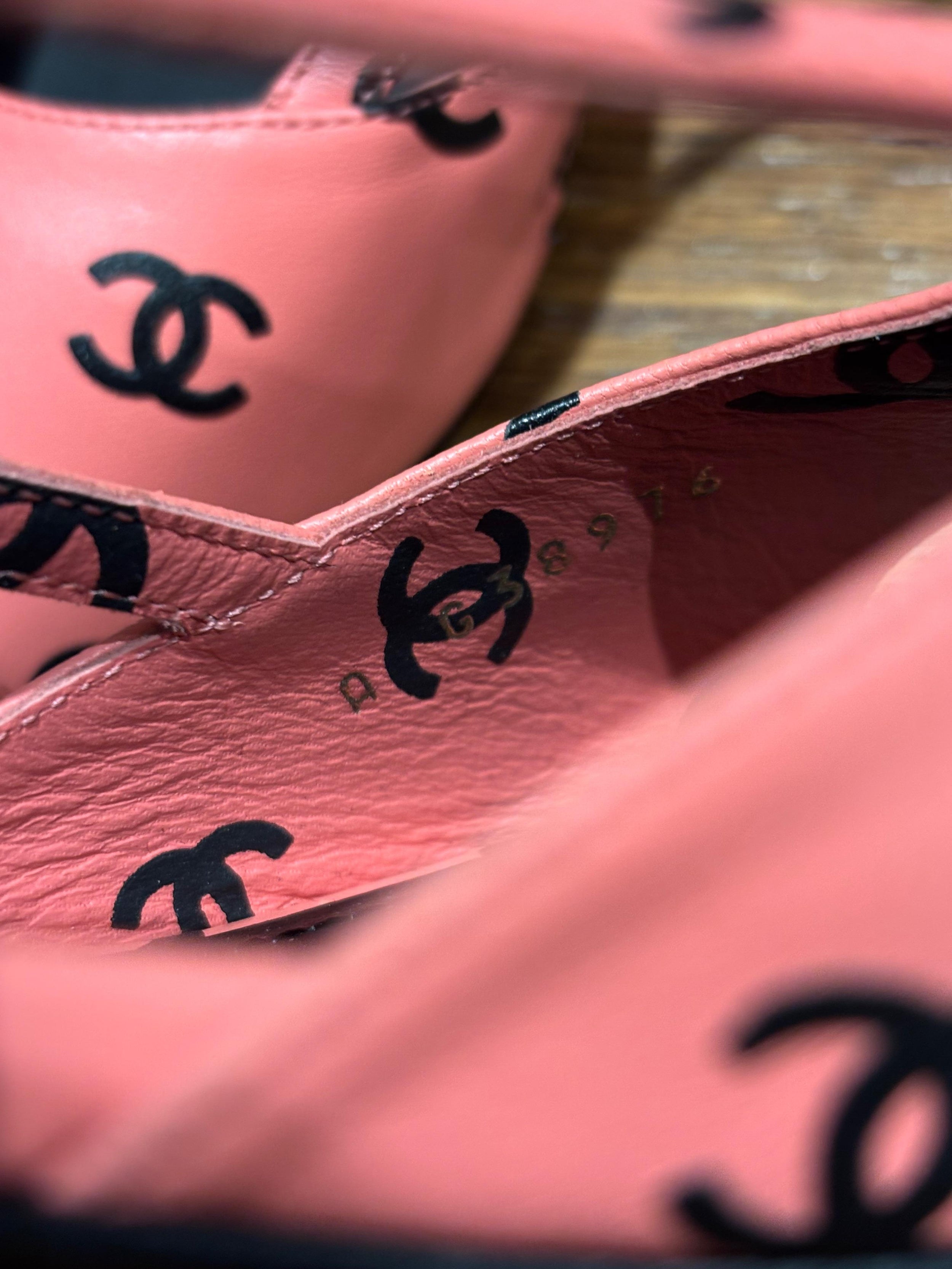 Chanel Pink CC Heeled Sandals