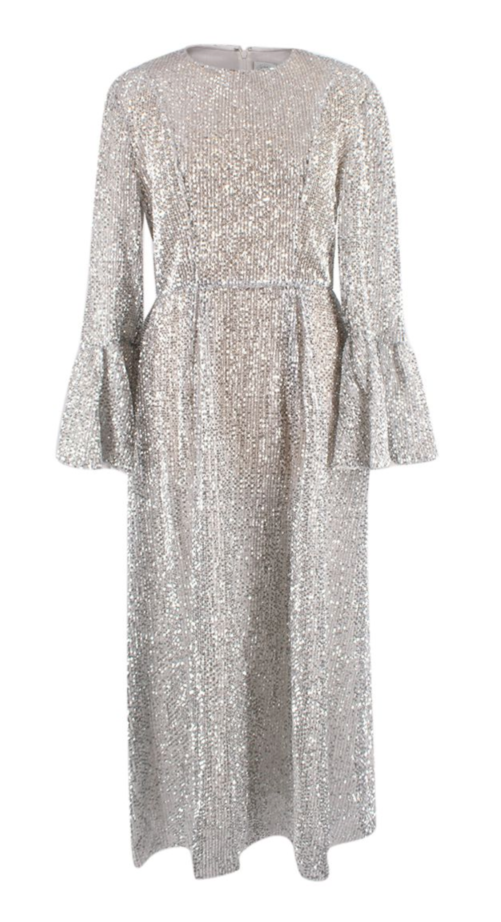 Silver Sequin Embellished Frill Sleeved Maxi Dress