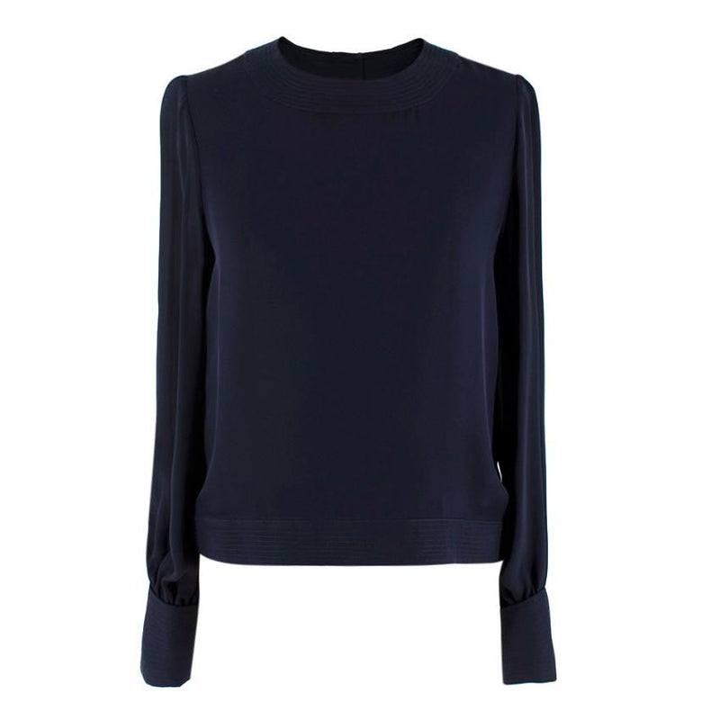 Oscar de la Renta Navy Blue Blouse with Large Rose Button Cuffs