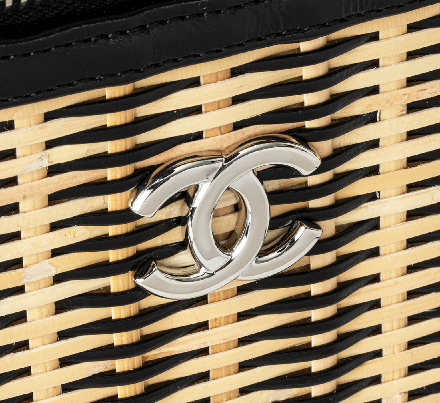black lambskin & natural rattan Vanity Case bag