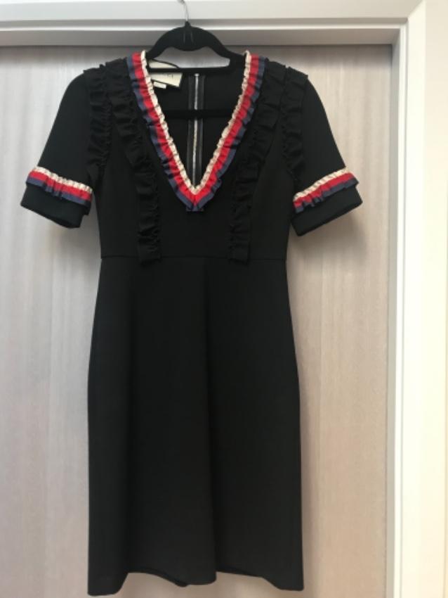 Gucci Black Web Trim Ruffled Dress