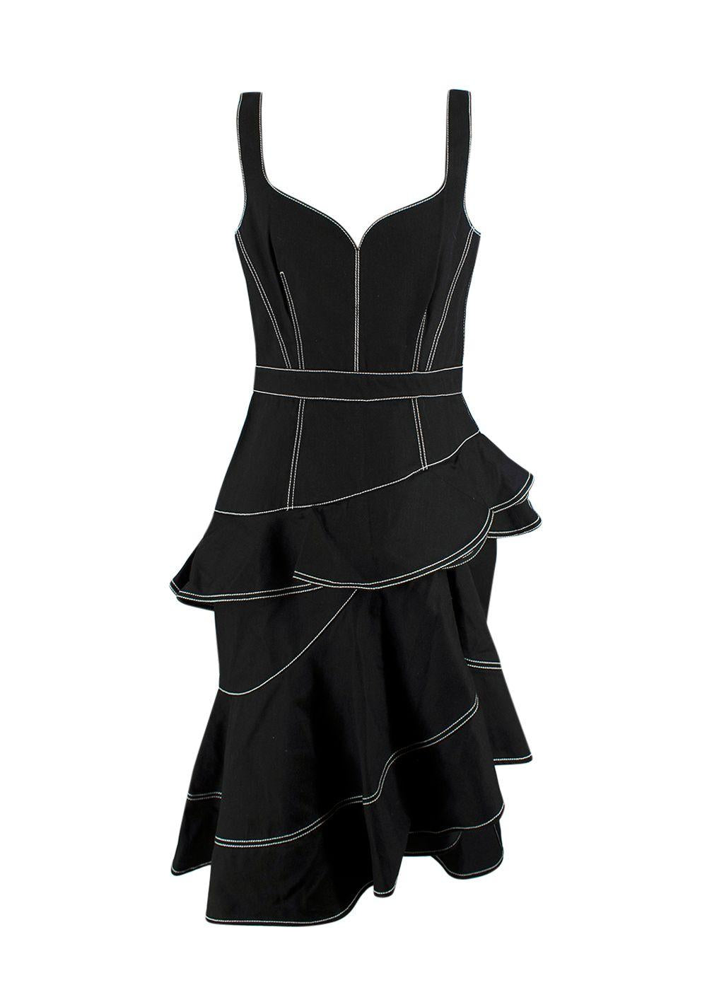 Alexander McQueen Black Denim Ruffled Asymmetric Midi Dress