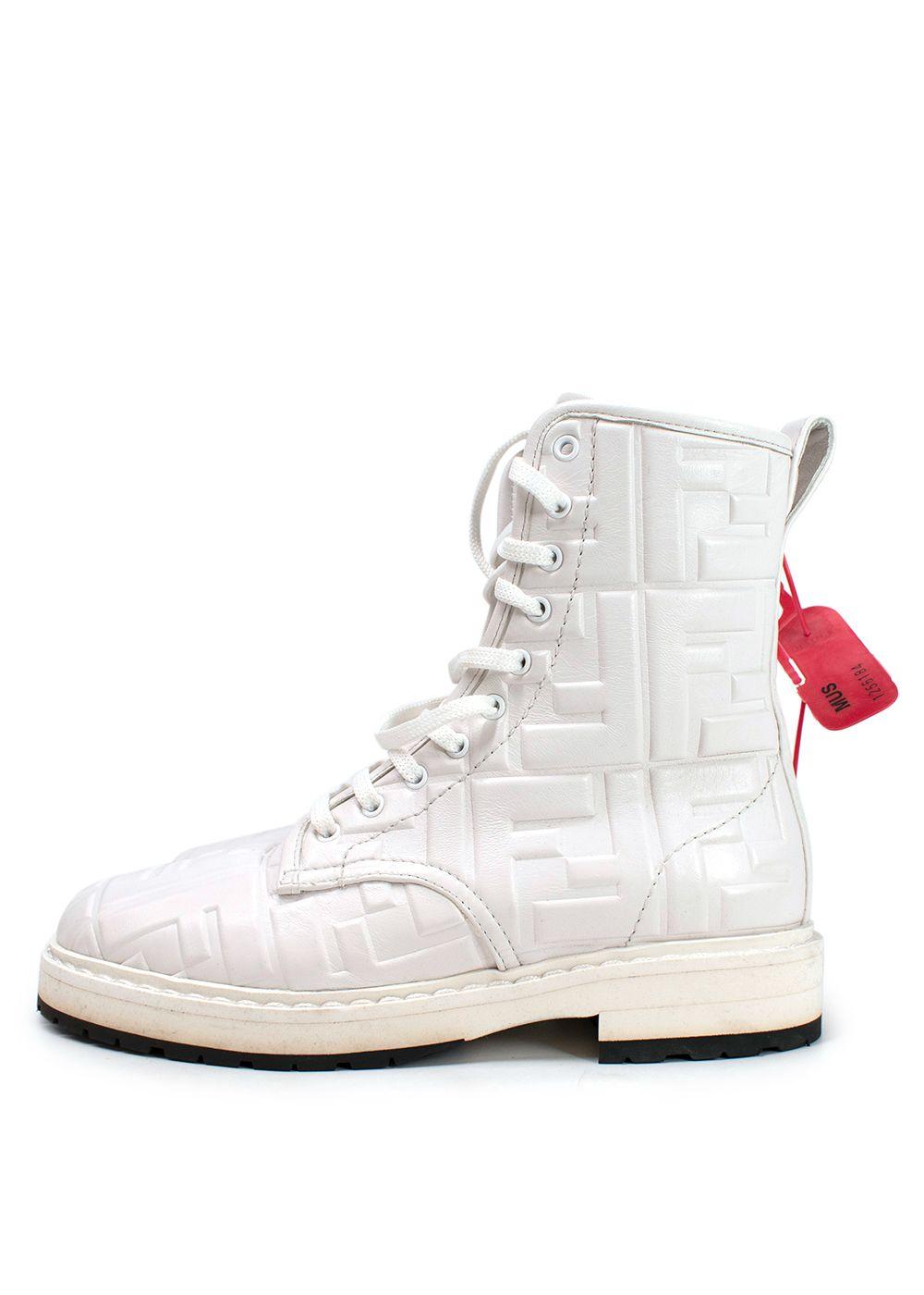 Fendi White Nappa FF Embossed Biker Boots