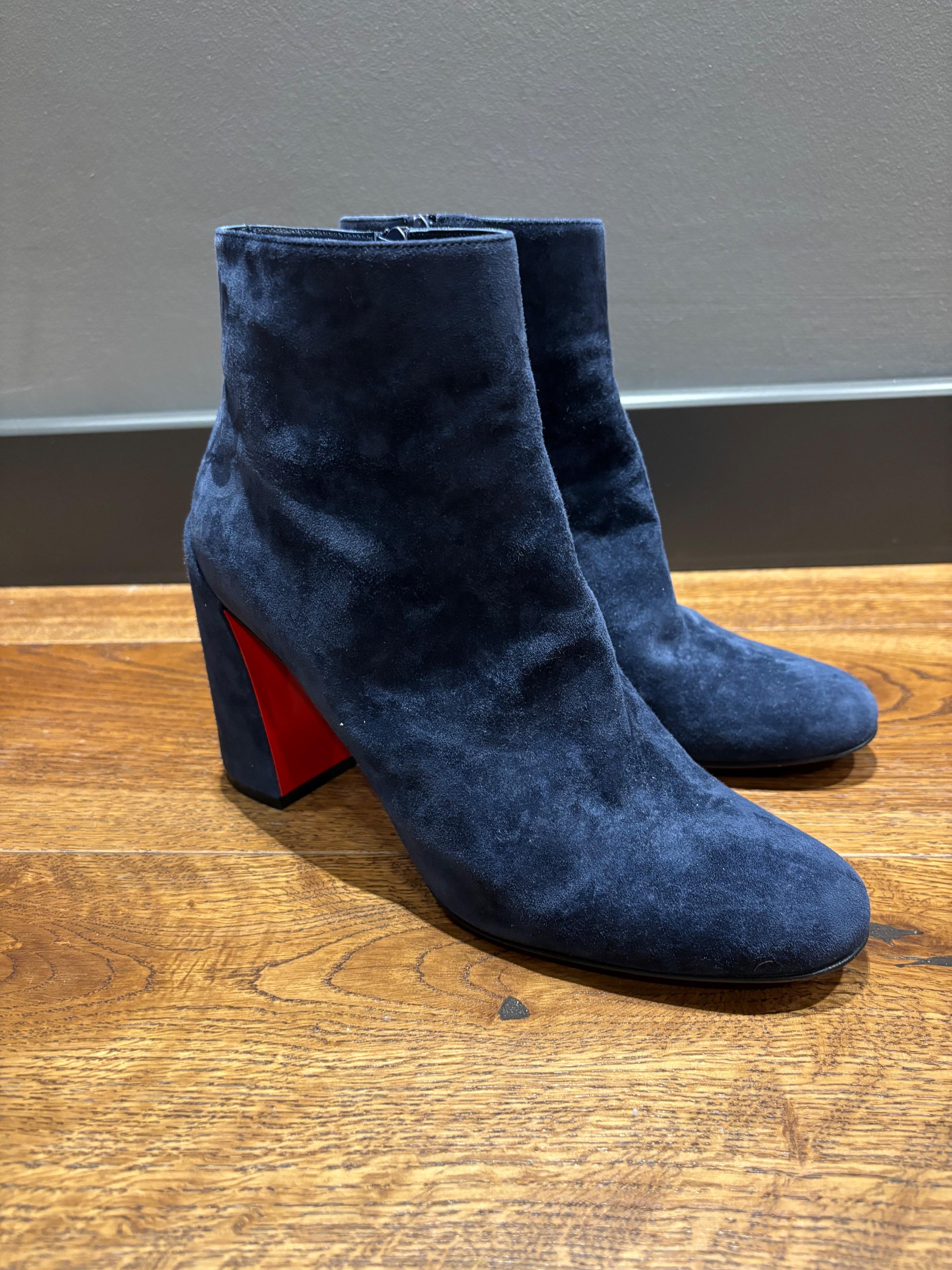 Louboutin Blue Suede Ankle Boots