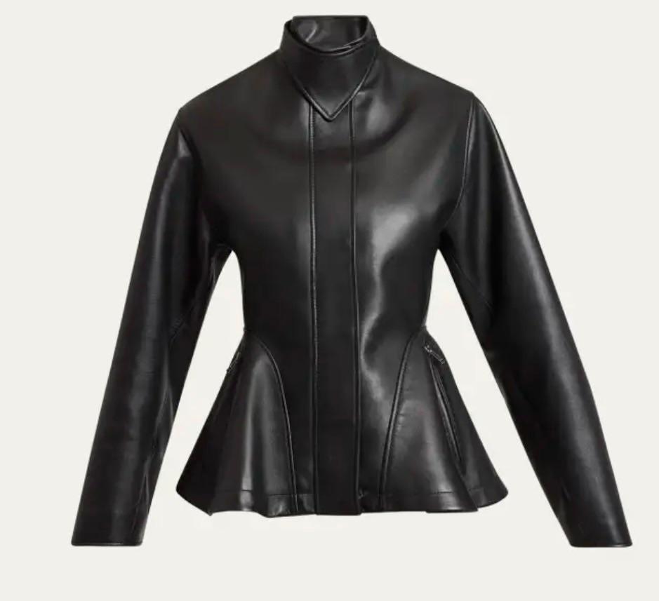 Alaia Black Leather Peplum Jacket