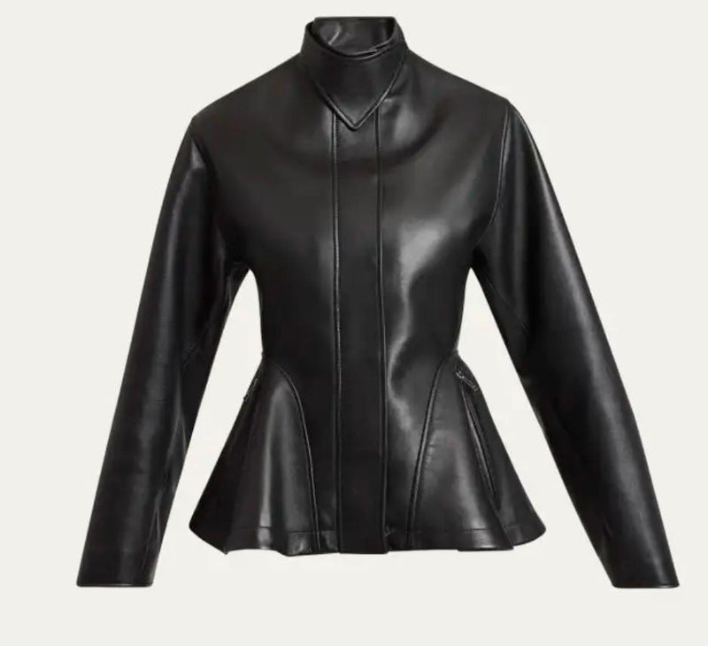 Alaia Black Leather Peplum Jacket