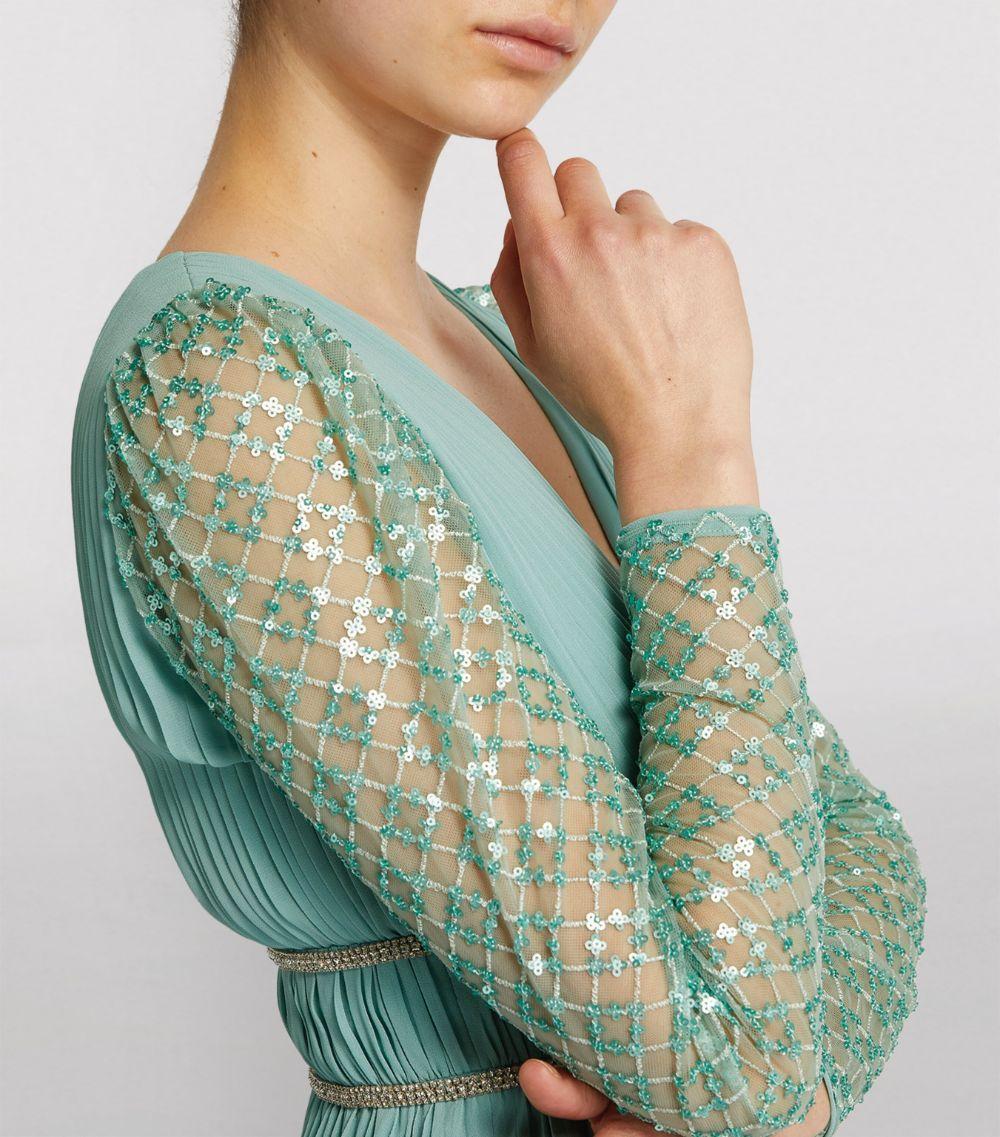 Self Portrait Green Embellished Maxi Dress