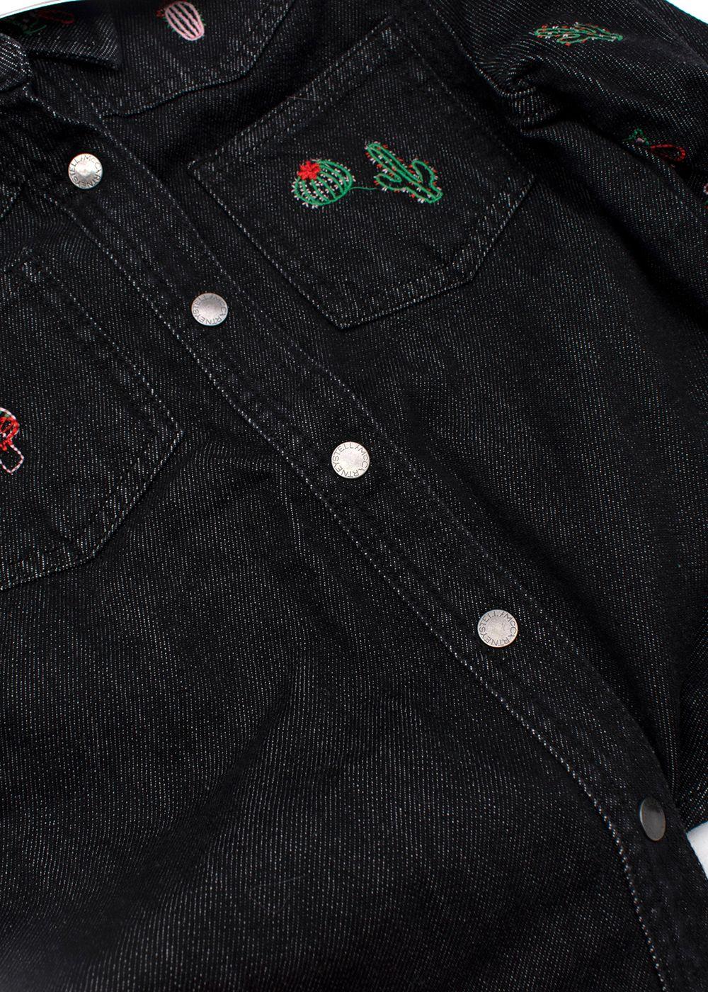 Charcoal Grey Denim Shirt With  Cactus Embroidery