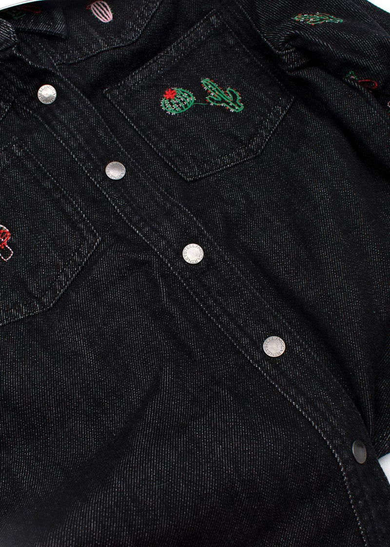 Charcoal Grey Denim Shirt With  Cactus Embroidery
