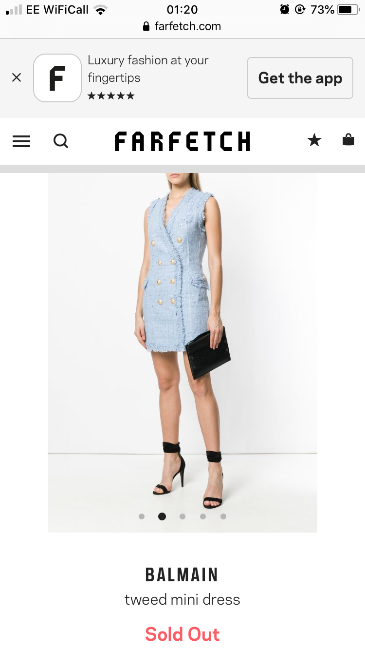 Balmain Pale Blue Tweed Sleeveless Dress