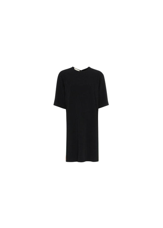 Black cotton jersey web stripe oversize T-shirt dress