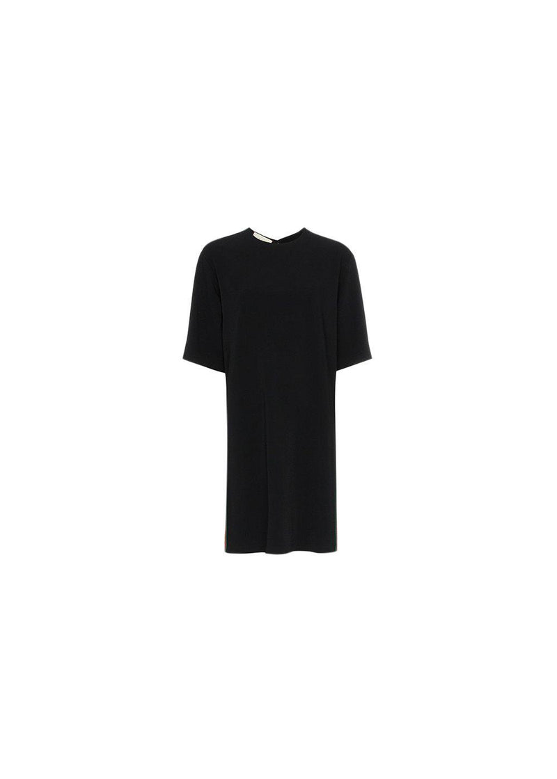 Black cotton jersey web stripe oversize T-shirt dress