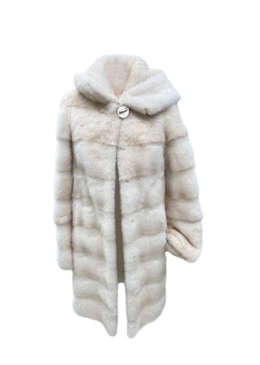 Beige Mink Fur Hooded Coat