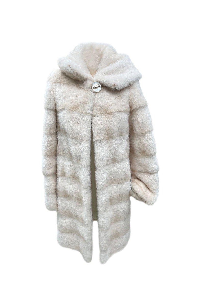 Beige Mink Fur Hooded Coat