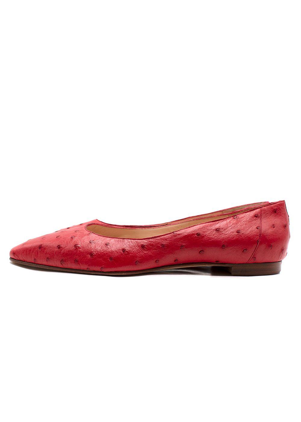 Manolo Blahnik Red Ostrich Ballet Flats