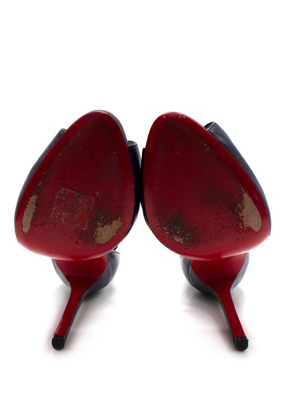 Christian Louboutin Black Leather Peep-Toe T-Strap Heels with Gold Hardware