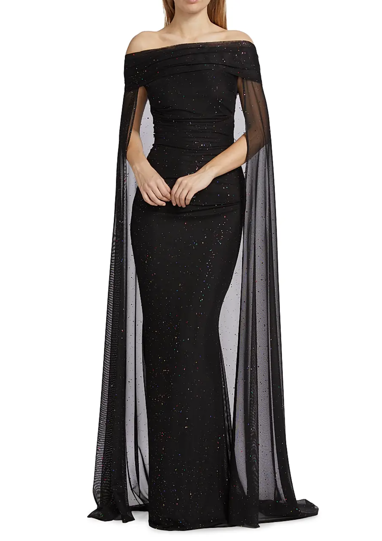 Talbot Runhof Confetti Tulle Off-The-Shoulder Cape Gown
