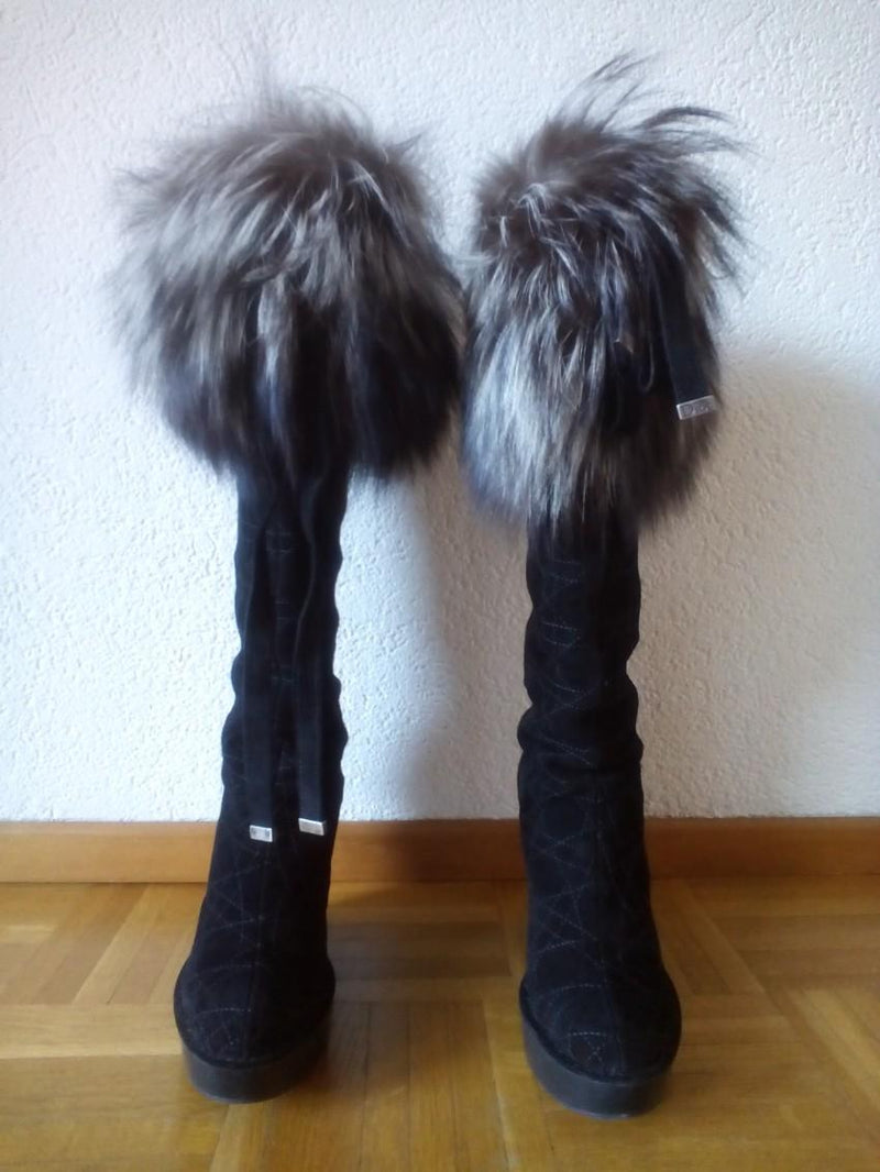 Dior Suede and  Fox Fur Tall Boots