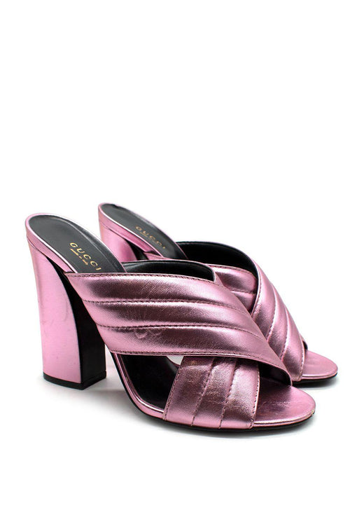 Gucci Pink Metallic Leather Sylvie Mules