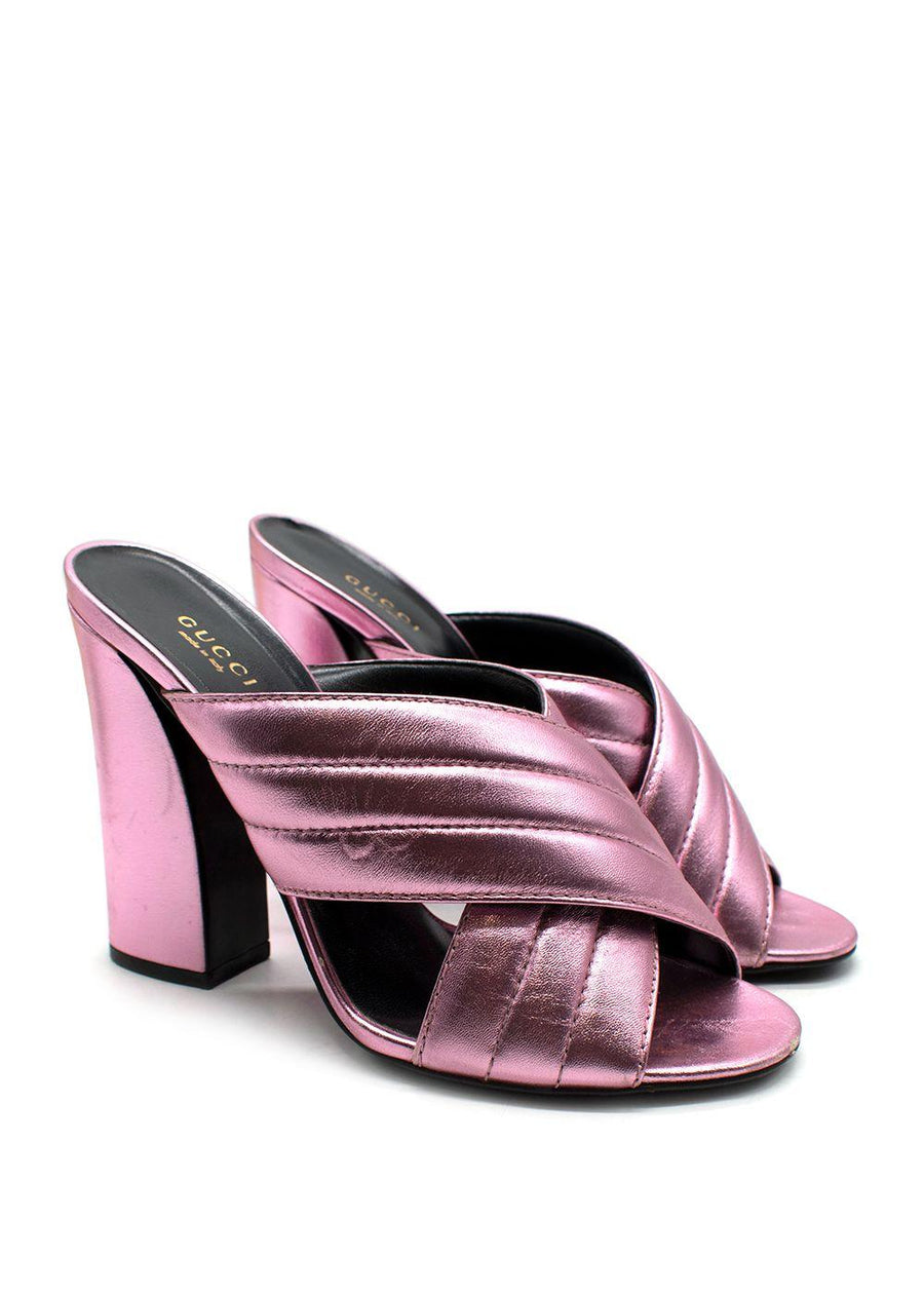 Gucci Pink Metallic Leather Sylvie Mules